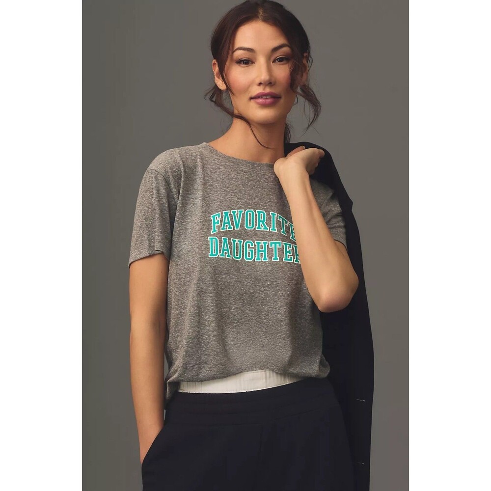 Favorite Daughter Collegiate Tee Women's Size Small Heather Grey & Aqua Blue NWT